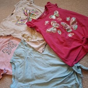 🌟 Kids Butterfly Sparkle 5T Top Bundle - Pink, Hot Pink, Blue & Grey 🌟